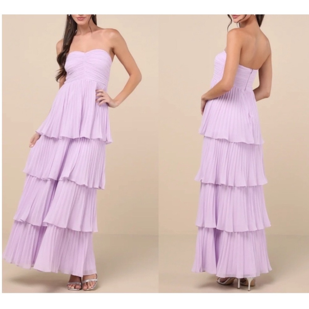 NWT Lulus Seriously Sensational Lavender Strapless Tiered Maxi Dress Small